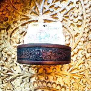New! Justin dark brown Tooled Leather Bracelet